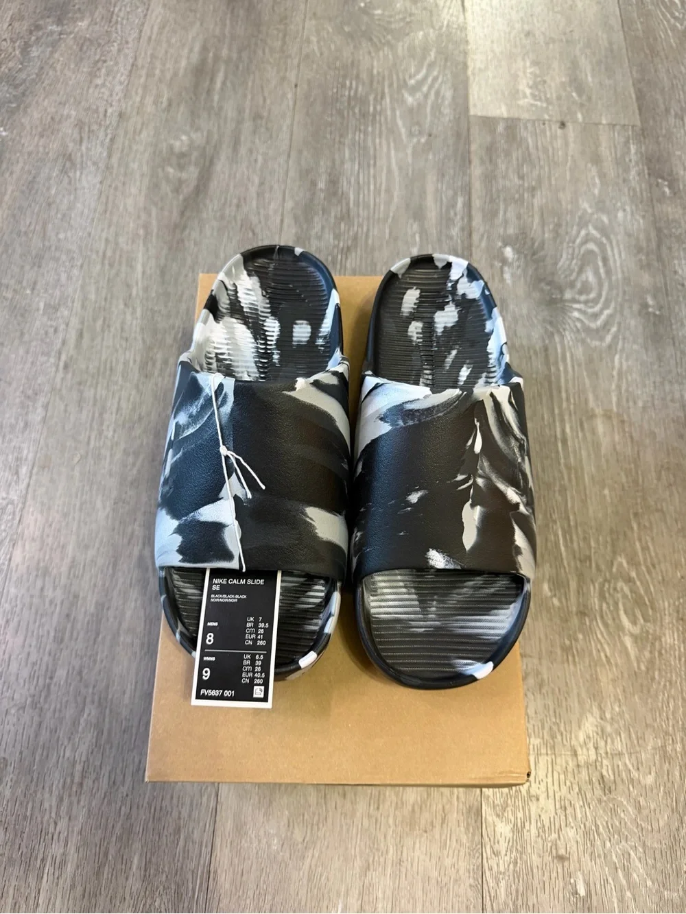 Nike Calm Slides SE Black Marbled Men's Size 8 - (FV5637-001) - Picture 3 of 6
